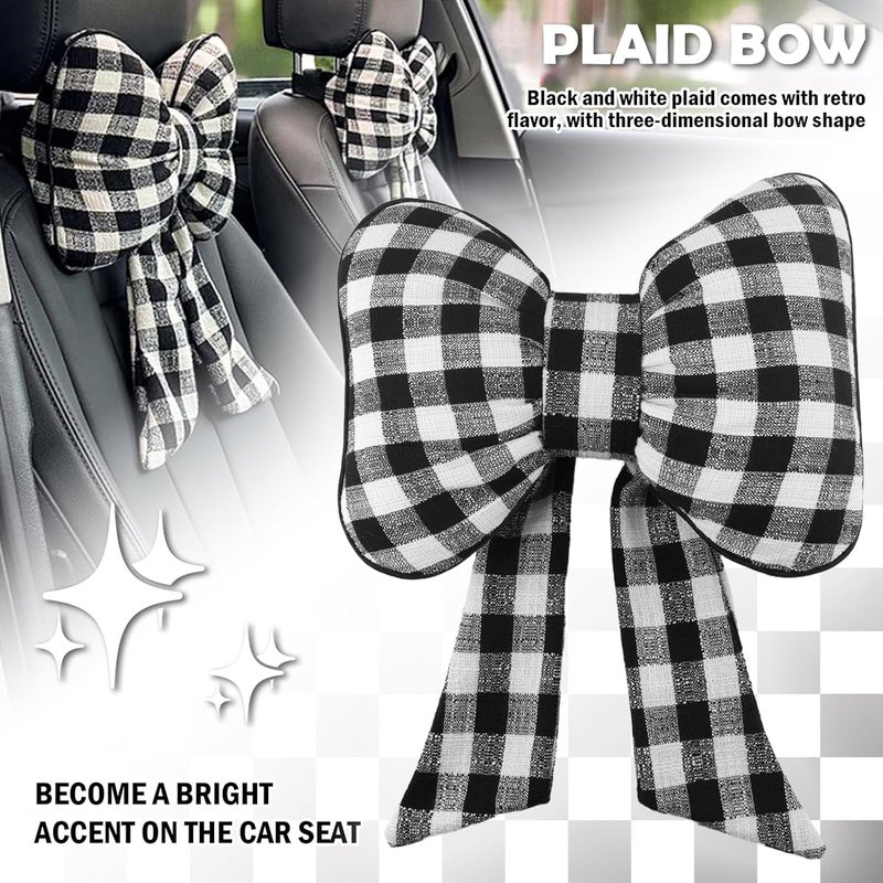 Figpade 2026 New Bow Car Neck Pillow,Stylish Car Headrest Pillow with Black & White Check for Cars Decorations,Breathable Comfortable Neck Pillows for Cars as Halloween - Image 4